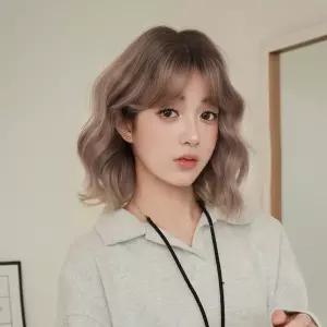 여성가발 로즈골드 화섬 중간가르마 웨이브 풀커버 단발 앞머리 심쿵마켓