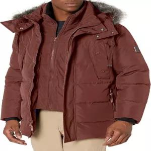 앤드류 마크 멘스 가티카 다운 파카 재킷과 탈부착 가능한 인조 모피 트리밍 후드 및 턱받이