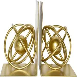 골드 메탈 북엔드 2종 세트 헤비 듀티 북엔드는 북 독특한 모던 기하학 볼 라운드 스타일 장식용 책꽂이