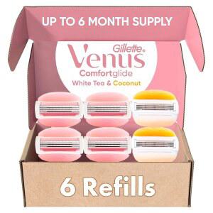 질레트 비너스 컴포트글라이드 화이트 티 4 카운트, 플러스 올레이 2 여성용 면도날 리필