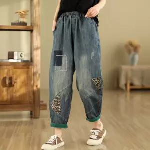 여성청바지 캐주얼 배기 자수 8부 바지 루즈핏 빅사이즈 데님 팬츠 심쿵직구