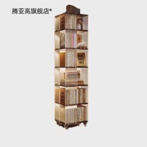 360도 원목책장 이동식 다크월넛 북트리 거실 3단 나무 타워 학생