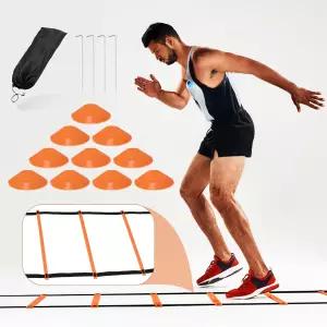 9th SHOP 민첩성 사다리 스피드 발놀림을 위한 조절 가능한 런지 12개와 축구 콘 10개 캐리백이 포함된