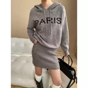 여성치마 봄 블로거 자수 레터링 후드 니트 스커트 투피스 심쿵해외구매