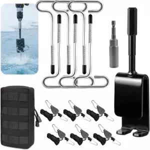 얼음 낚시 앵커 도구 키트 15개 - 텐트 말뚝 6개 조절 가능한 로프 걸이 6개(118인치 길이) 쉼터 텐트용