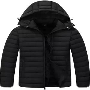 제노빅스 남성용 퀼트 패딩 다운 코트 방풍 방수 플란넬 안감 탈부착 후드 겨울 보온을 위한 두꺼운 소재