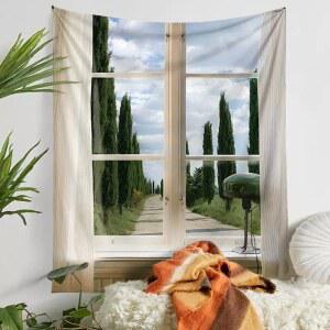 창문 풍경 패브릭 터 태 그림 트리 벽면 자연 커튼 벽장식 천 배경 대형 인테이러