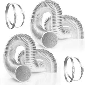 비보순 2팩 4인치 8피트 플렉스 에어 알루미늄 덕트 HVAC 환기를 위한 유연한 건조기 통풍 호스 클램프 4개