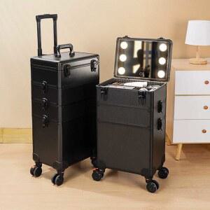 LED메이크업박스 대형 화장대트레이 모델 블랙/2겹 충전식 20인치 메이크업