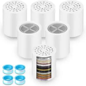 6팩 20단계 샤워 필터 교체 카트리지 경수용 헤드 리필로 염소 불소 중금속 제거 피부 모발 을 위한 고출력