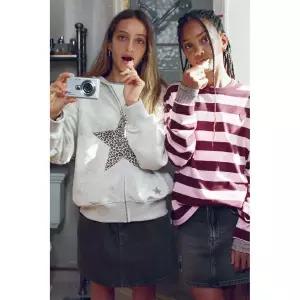 ZARA 애니멀 프린트 스타 지퍼 스웨트셔츠 - 그레이 {WLM}