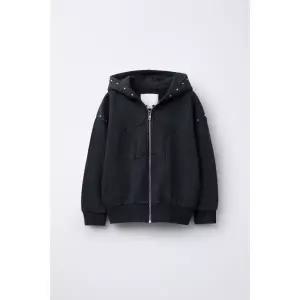 ZARA 페이크 워싱 스타 스터드 후드 스웨트셔츠 - 콜 그레이 {WLM}