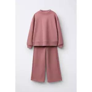 ZARA 인터록 스웨트셔츠 및 와이드 레그 팬츠 세트 - 로즈핑크 {WLM}
