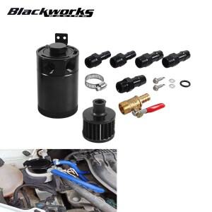 범용 알루미늄 블랙 오일 캐치 캔 탱크 분리기 호흡 필터 및 배수 밸브 포함 2 포트
