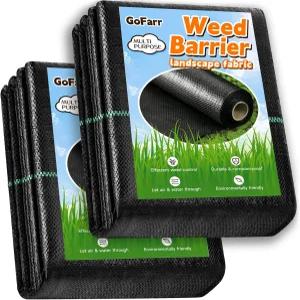 GoFarr 4FT x 100FT 잡초 차단 조경 원단 3.2온스 내구성 및 고강도 블록 가드닝 매트 이지 셋업 가든