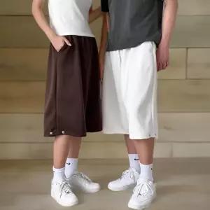 [신상오픈런]남녀공용 무지컬러 면혼합 스냅버튼 5부 밴딩 바지 (38217612)