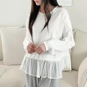 [신상오픈런]라운드넥 프릴블라우스 레이어드룩 에이라인 레이스밑단 (31612476)