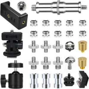 30팩 카메라 삼각대 나사 장착 키트 DSLR/모노포드/플래시 라이트/빠른 릴리스 플레이트용 1/4~3/8인치