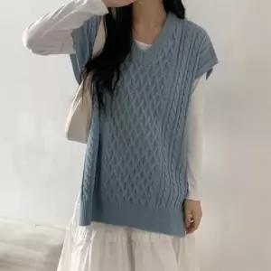 [신상오픈런]꽈배기조끼 봄니트 브이넥 시보리 드롭숄더 옆트임 (31605592)