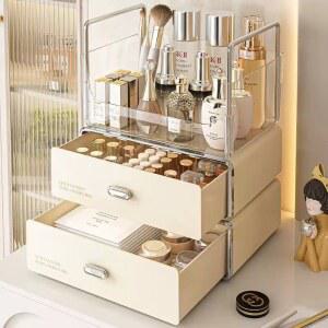 정리함 투명 진열장 뚜껑있는 테이블 브러시 립스틱보관함 2단 대용량