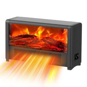 화염 효과가 Pxonmow 검은색 보호 오버 책상 소형 공부방 사무실 전기 과열 휴대용 히터 실내용 600W 미니 45 침실 공간