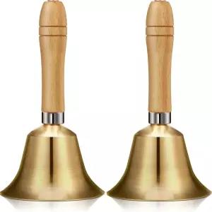 큰 소리로 울리는 나무 핸드벨 손잡이가 달린 2피스 솔리드 황동 핸드콜 벨 서비스 콜 노인 결혼 동물 훈련