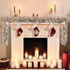 맨틀 계단 파티 반짝이는 따뜻한 모여든 장식 화환 크리스마스 있는 라이트 LED가 구동 코이위와 9피트 벽난로 인공 프리 함께 배터리