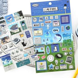 2매 Y2K 젠틀맨 귀여운 인터넷 일본 어린 시절 추억 다이컷 접착 스티커 저널 콜라주 데코레이션 다이어리