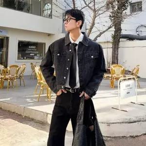 남자 청자켓 흑청 연청 크롭 데님 트러커
