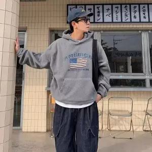 남자 크랙 프린팅 후리스 오버핏 후드티