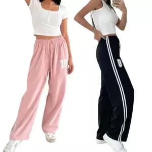 여성용 바스락 두줄 와이드 트레이닝 밴딩 팬츠 바지
