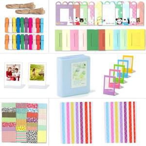 후지필름 인스탁스 미니 12 11 리오신 벽걸이 인스턴트 사진 호환되는 테두리 프레임 모서리 필름 카메라와 앨범 번들 액세서리 카메라 포함 파스텔 스티커 블루