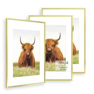 골든 스테이트 아트 16x24 포스터 금색 사진 테두리 디스플레이 세트 3개 세로 슬림 액자 매트가 가로 벽걸이 12x18