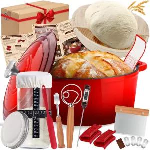 에나멜 주철 더치 오븐 냄비 뚜껑 포함. 바네통 빵 증명 바구니 스타터 병 레임 굽기용 5QT 최대