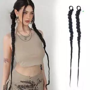 여성 긴머리 패션 페이크 댕기 고무줄 부분 가발 머리삔 실핀 세트 실핀셋트 검정실핀