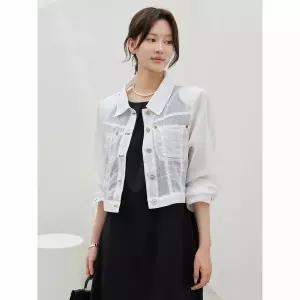 [하프클럽/모리스커밍홈]스티치 데님라이크 크롭 린넨자켓_M2506JK038B