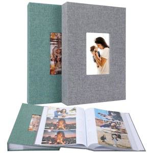 2팩 코키야야 린넨 사진 내부 그레이 결혼 그린 300개의 3.5인치 5 포켓 3인치 4인치 셀프 기념일용 접착 4인치 6 가족 페이지 앨범