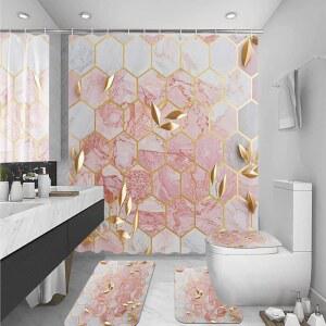 오메베로 4종 핑크 샤워 할로윈 뚜껑 커튼 장식 커튼이 세트와 추상 욕실 모던 달린 커버용 러그 세트