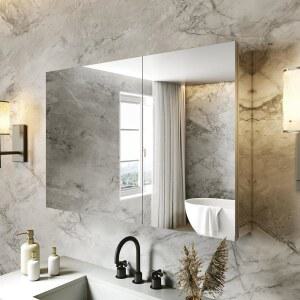 거울이 컴피스타일 36x24 프레임 약장 알루미늄 선반이 측면 표면 조립 거울 오목한 욕실 합금 패널이