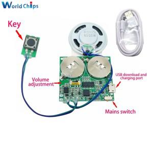 녹음 가능 사운드 모듈 버튼 제어 비 루프 DIY 마이크로 USB 오디오 음악 인사 카드 음성 보드 볼륨 조절