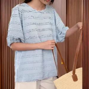 [신상오픈런]여성용 퍼프 소매 레이스 프릴 반팔 블라우스 (32776863)