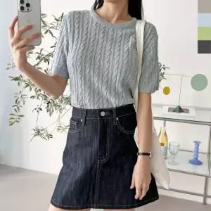 2L-PPT 1041 여자 엘리 케이블반팔니트