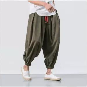 [모로엠]차이나 스타일 면마 와이드 배기팬츠 ON-PTA-QWFMTNS2