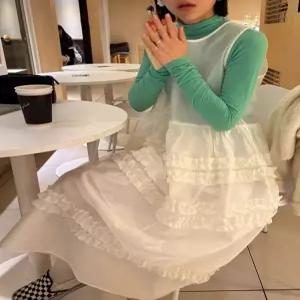 원피스 캐주얼 뷔스티에 프릴 자수 레이스 나시 휴양지 바캉스