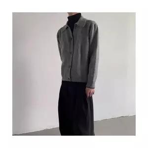 코아픽샵 롱 남자 캐주얼 키작남 칼라넥 한줄 핀 터틀 가디건 스웨터 코트 솔리드 루즈핏 꾹1