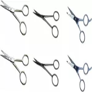 콧수염 가위 6피스 세트 - 스트레이트 2개(각각 4.7인치) 커브드 4.5인치) 4.2인치) 핑거레스트 포함