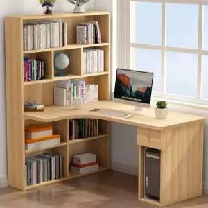 코너형 사무실 테이블 컴퓨터 데스크탑 책상 서재 책장 공간활용