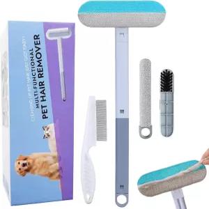 애완동물 털 제거 브러시 - 가구용 재사용 가능한 다기능 도구 4 in 1 고양이 및 개 17.3 인치 조절 긴