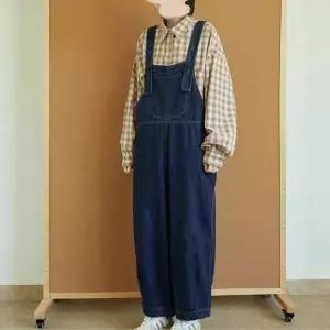 피콜로 여자 데일리룩 바지 점프슈트 데님 멜빵 빈티지 슬림핏 캐주얼 KUK1