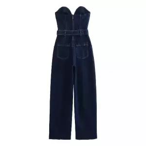 피콜로 여자 데일리룩 바지 점프슈트 데님 룩 슬림핏 빈티지 캐주얼 뷔스티에형 KUK1